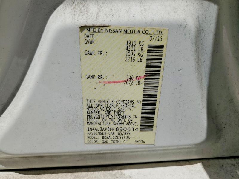 2015 Nissan Altima მანქანა იყიდება აუქციონზე, vin: 1N4AL3AP3FN890634, აუქციონის ნომერი: 54512986