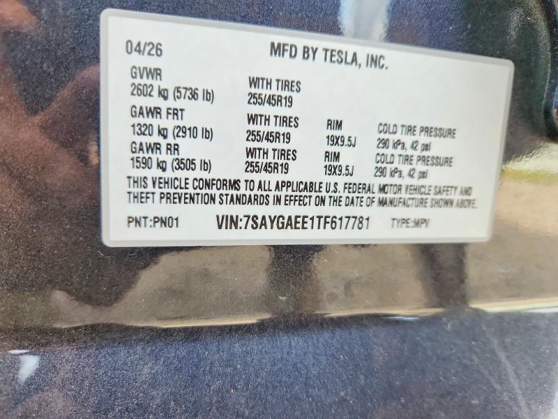 Auction sale of the 2026 Tesla Model Y, vin: 7SAYGAEE1TF617781, lot number: 58541136