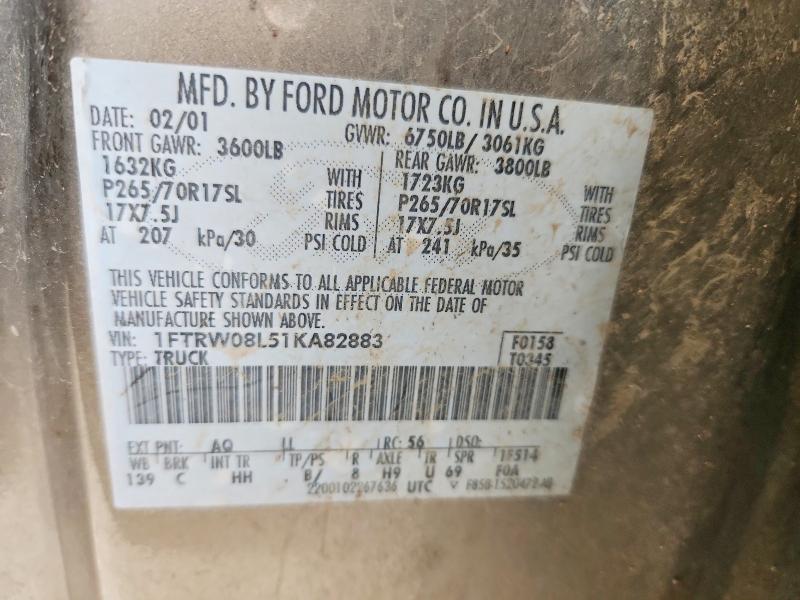 Продажа на аукционе авто 2001 Ford F150, vin: 1FTRW08L51KA82883, номер лота: 58309716