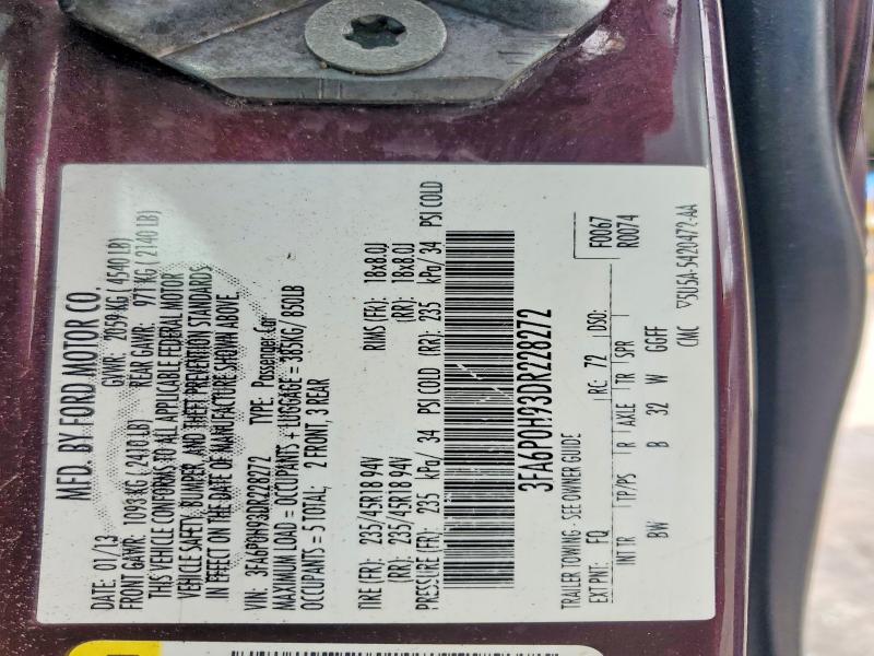 2013 Ford Fusion მანქანა იყიდება აუქციონზე, vin: 3FA6P0H93DR228272, აუქციონის ნომერი: 56304606