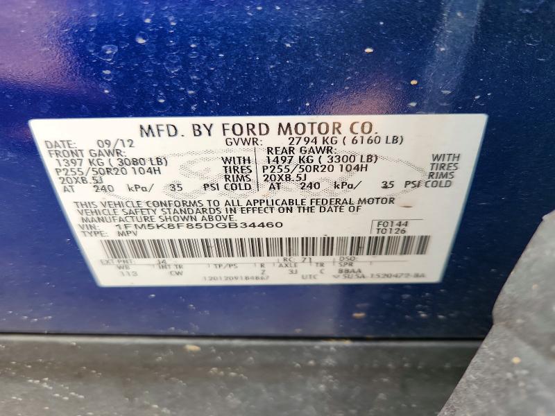 Aukcja sprzedaży 2013 Ford Explorer, vin: 1FM5K8F85DGB34460, numer aukcji: 55786796