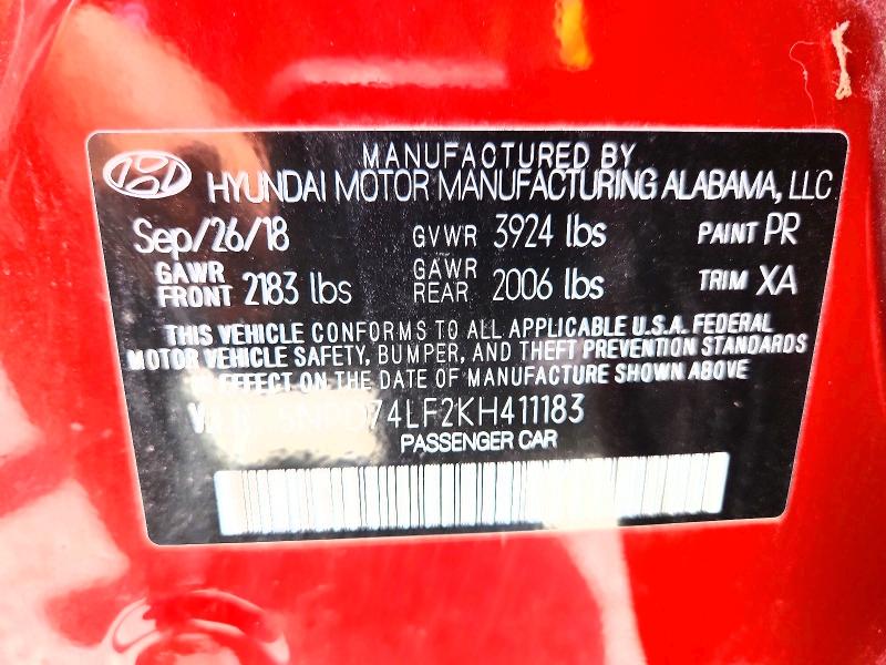 Продаж на аукціоні авто 2019 Hyundai Elantra, vin: 5NPD74LF2KH411183, номер лоту: 56964956