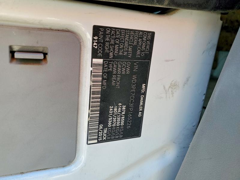 2015 Mercedes Benz Sprinter მანქანა იყიდება აუქციონზე, vin: WD3PE7CC3FP165226, აუქციონის ნომერი: 46779466