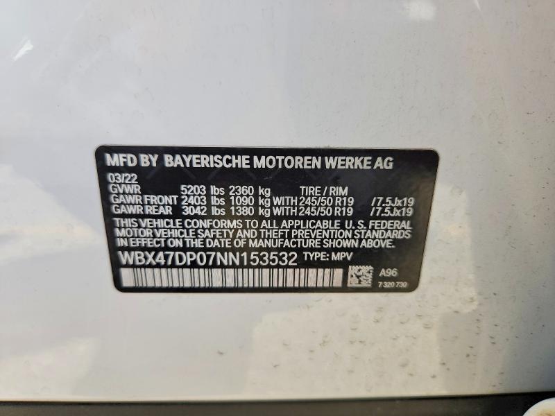 58133456 :رقم المزاد ، WBX47DP07NN153532 vin ، 2022 Bmw X3 مزاد بيع