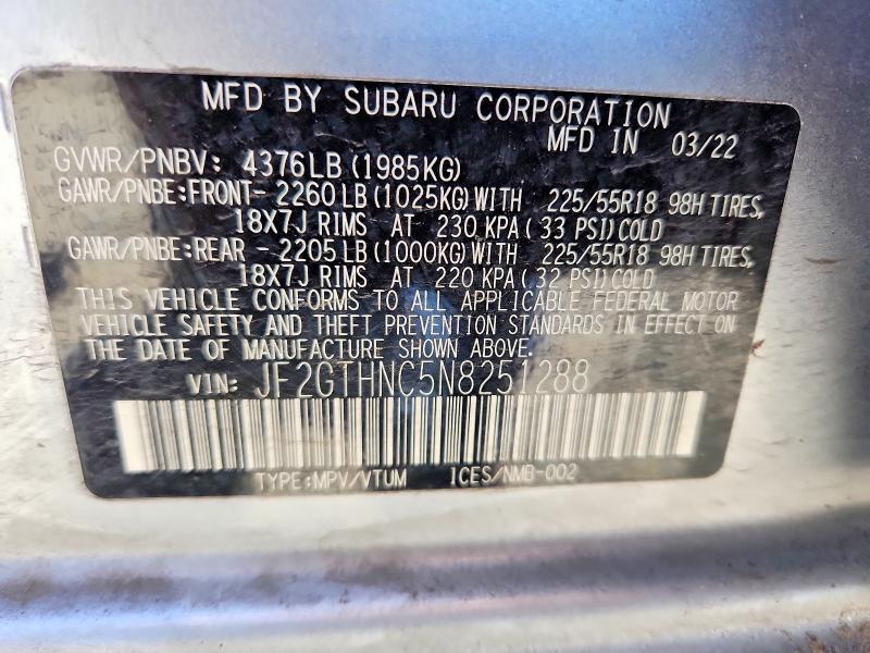 57408726 :رقم المزاد ، JF2GTHNC5N8251288 vin ، 2022 Subaru Crosstrek مزاد بيع