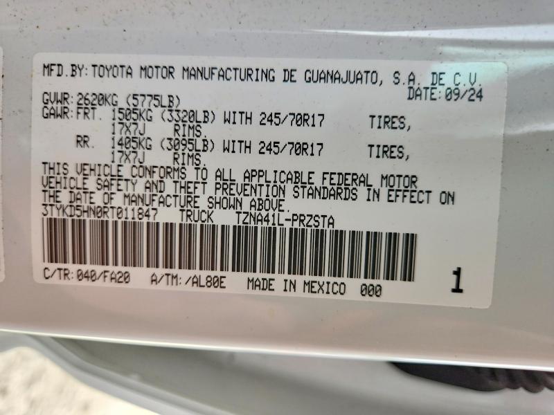 Продажа на аукционе авто 2024 Toyota Tacoma, vin: 3TYKD5HN0RT011847, номер лота: 55818206