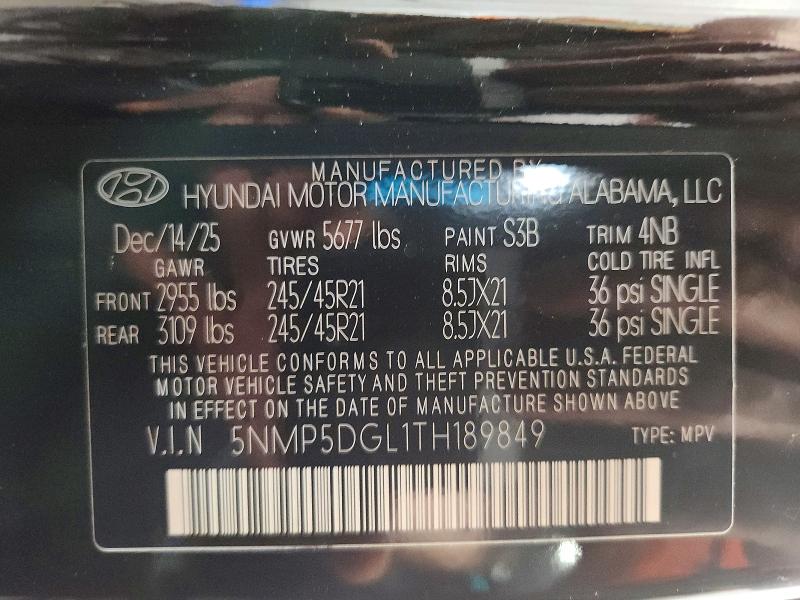 Aukcja sprzedaży 2026 Hyundai Santa Fe, vin: 5NMP5DGL1TH189849, numer aukcji: 56339136