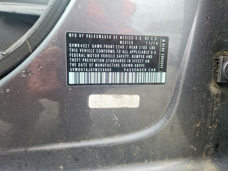 Aukcja sprzedaży 2015 Volkswagen Jetta, vin: 3VWD07AJ0FM259866, numer aukcji: 58508546