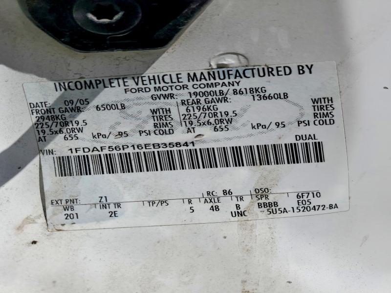 56196696 :رقم المزاد ، 1FDAF56P16EB35841 vin ، 2006 Ford F550 مزاد بيع