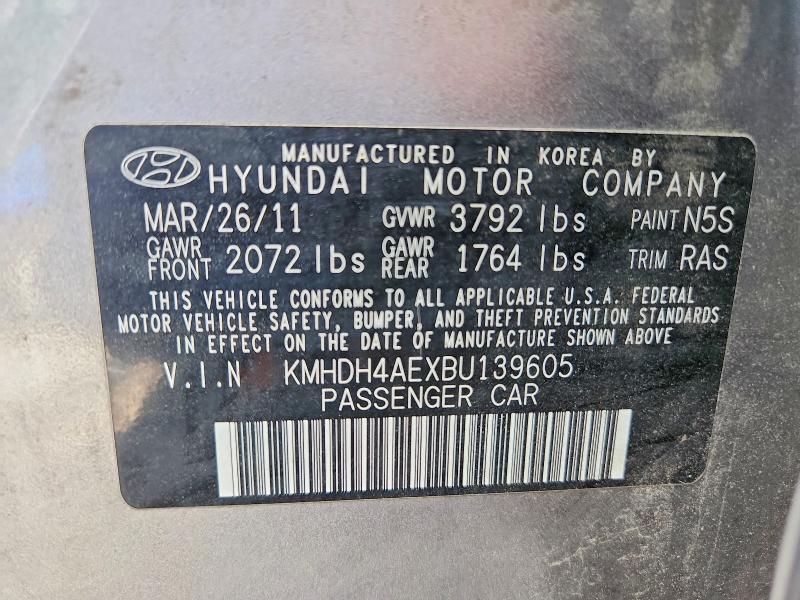 Продажа на аукционе авто 2011 Hyundai Elantra, vin: KMHDH4AEXBU139605, номер лота: 56416996