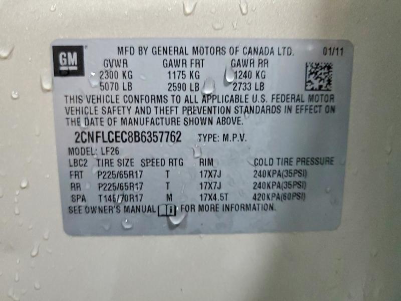 2011 Chevrolet Equinox მანქანა იყიდება აუქციონზე, vin: 2CNFLCEC8B6357762, აუქციონის ნომერი: 57845036
