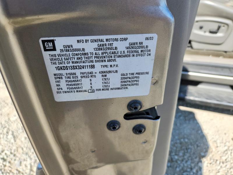 2003 Gmc Envoy მანქანა იყიდება აუქციონზე, vin: 1GKDS13SX32411188, აუქციონის ნომერი: 57497426