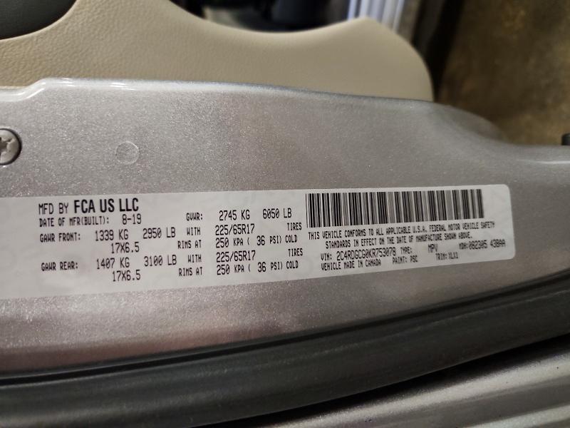 2019 Dodge Grand Caravan მანქანა იყიდება აუქციონზე, vin: 2C4RDGCG0KR753078, აუქციონის ნომერი: 56251676