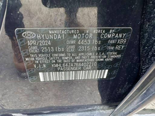 55197286 :رقم المزاد ، KMHL64JA7RA402210 vin ، 2024 Hyundai Sonata مزاد بيع