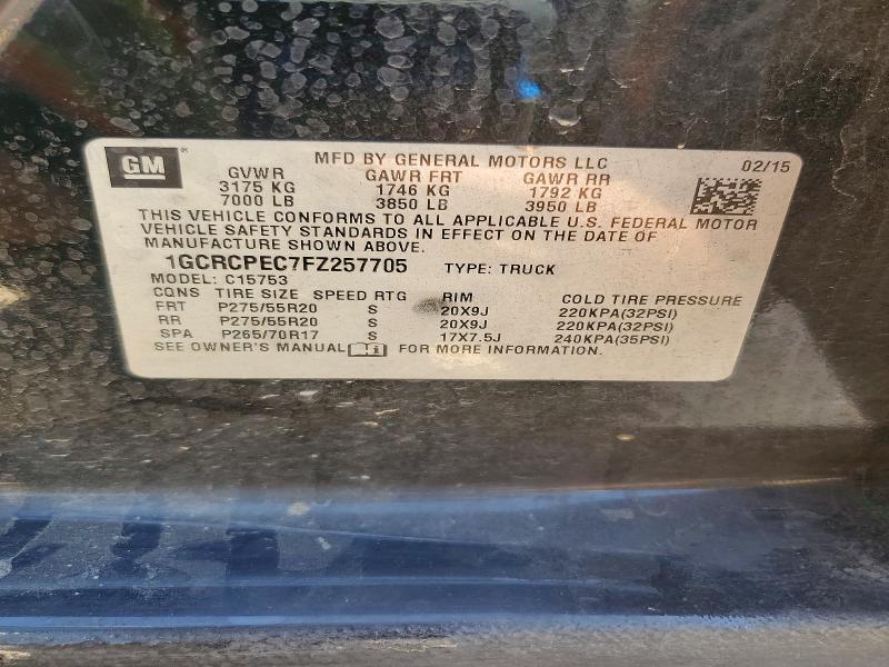 2015 Chevrolet Silverado მანქანა იყიდება აუქციონზე, vin: 1GCRCPEC7FZ257705, აუქციონის ნომერი: 57868686