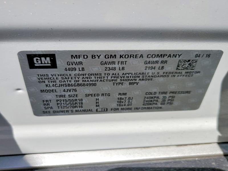 Продаж на аукціоні авто 2016 Buick Encore, vin: KL4CJHSB6GB684990, номер лоту: 56114896