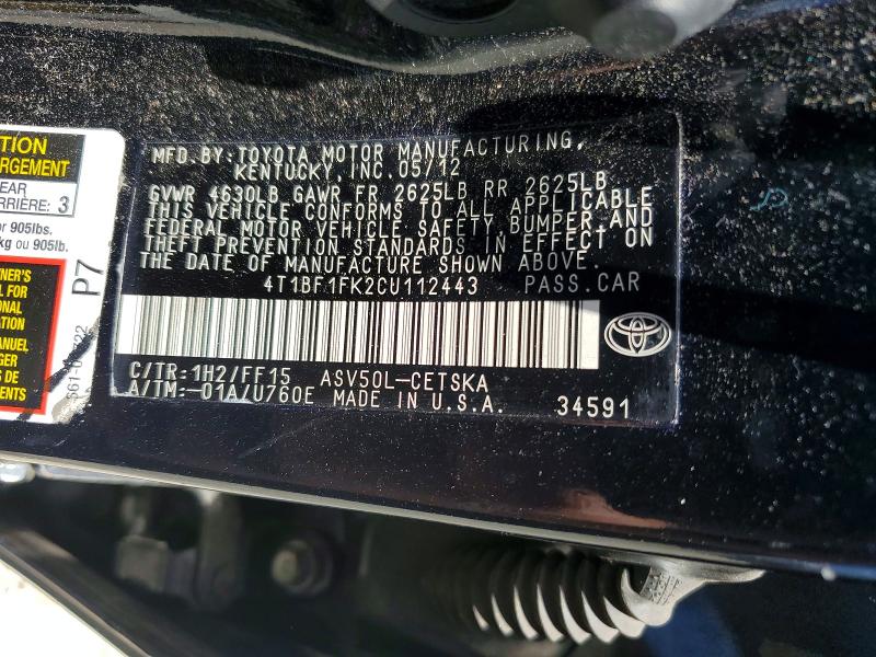 55705156 :رقم المزاد ، 4T1BF1FK2CU112443 vin ، 2012 Toyota Camry مزاد بيع
