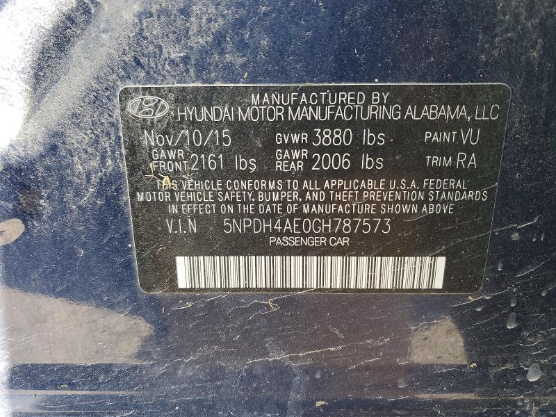 Продажа на аукционе авто 2016 Hyundai Elantra, vin: 5NPDH4AE0GH787573, номер лота: 56970686