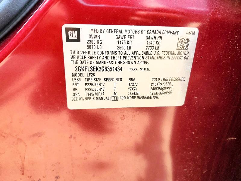 57932876 :رقم المزاد ، 2GKFLSEK3G6351434 vin ، 2016 Gmc Terrain مزاد بيع