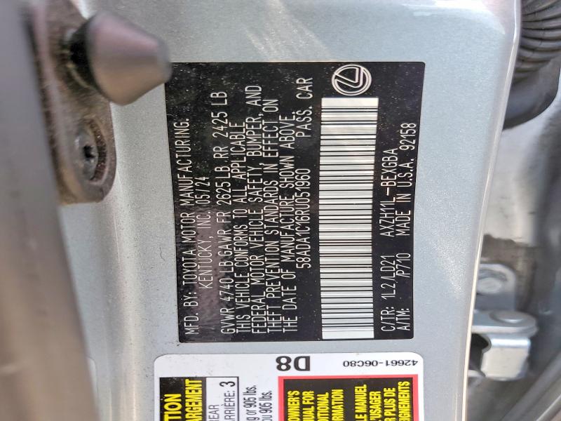 2024 Lexus Es 300h მანქანა იყიდება აუქციონზე, vin: 58ADA1C16RU051960, აუქციონის ნომერი: 59006896