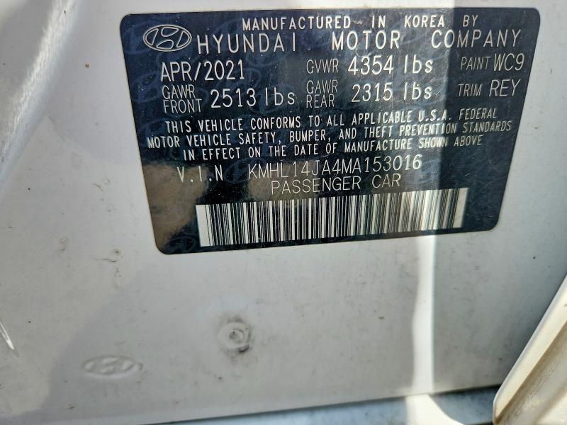 2021 Hyundai Sonata მანქანა იყიდება აუქციონზე, vin: KMHL14JA4MA153016, აუქციონის ნომერი: 57080086