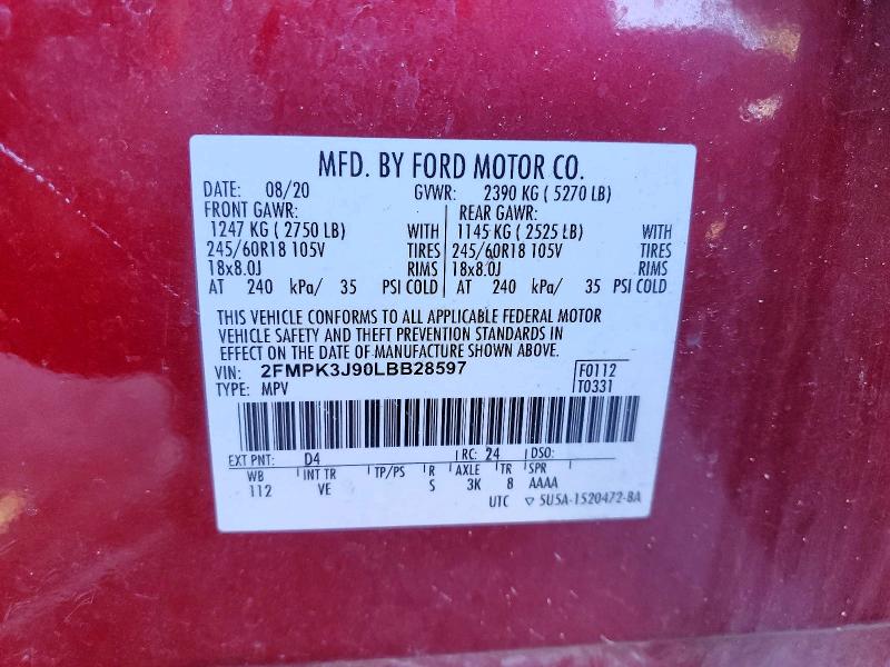 Продаж на аукціоні авто 2020 Ford Edge, vin: 2FMPK3J90LBB28597, номер лоту: 58516436