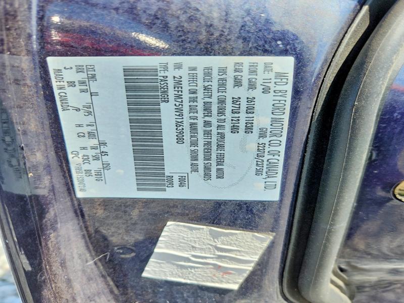 2001 Mercury Grand Marquis მანქანა იყიდება აუქციონზე, vin: 2MEFM75W91X639080, აუქციონის ნომერი: 58384166