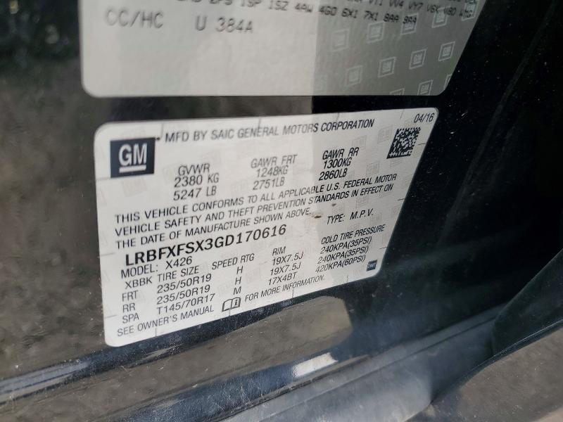 Aukcja sprzedaży 2016 Buick Envision, vin: LRBFXFSX3GD170616, numer aukcji: 53760146