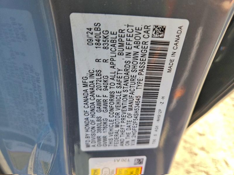 57401716 :رقم المزاد ، 2HGFE2F54SH534645 vin ، 2025 Honda Civic مزاد بيع