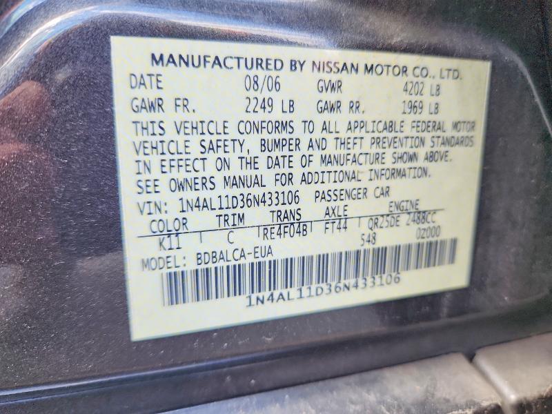 56144616 :رقم المزاد ، 1N4AL11D36N433106 vin ، 2006 Nissan Altima مزاد بيع