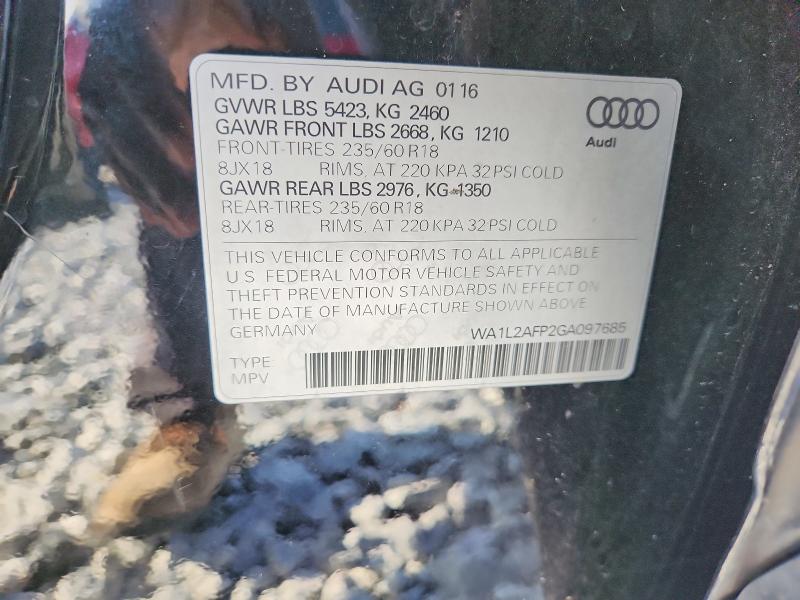 2016 Audi Q5 მანქანა იყიდება აუქციონზე, vin: WA1L2AFP2GA097685, აუქციონის ნომერი: 55128126