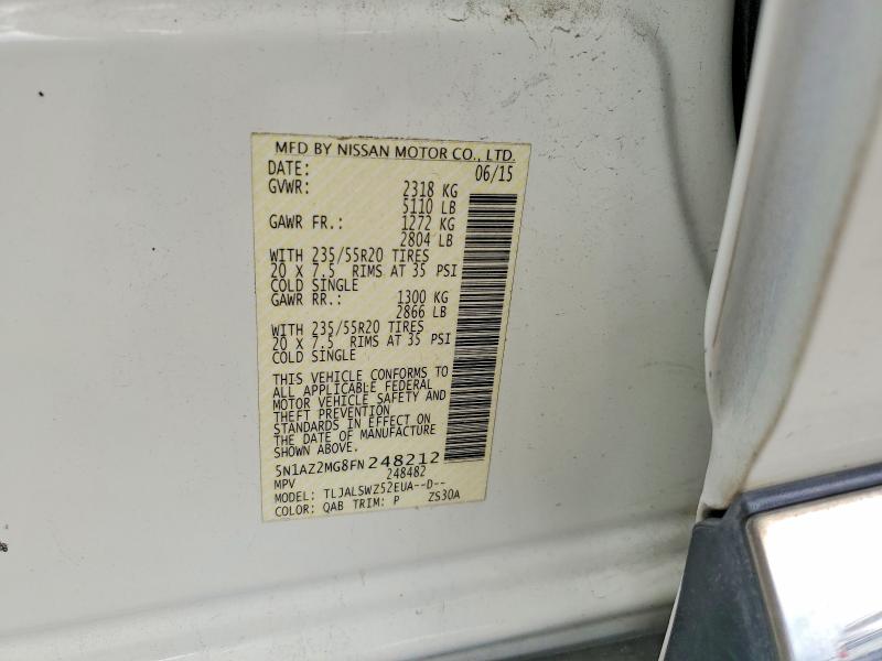 Aukcja sprzedaży 2015 Nissan Murano, vin: 5N1AZ2MG8FN248212, numer aukcji: 54548836