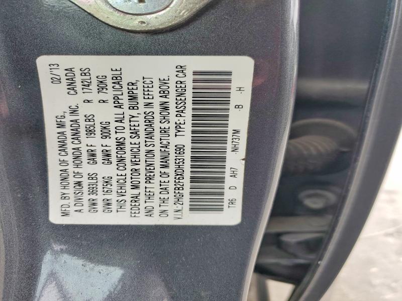 Aukcja sprzedaży 2013 Honda Civic, vin: 2HGFB2F6XDH531690, numer aukcji: 56241946