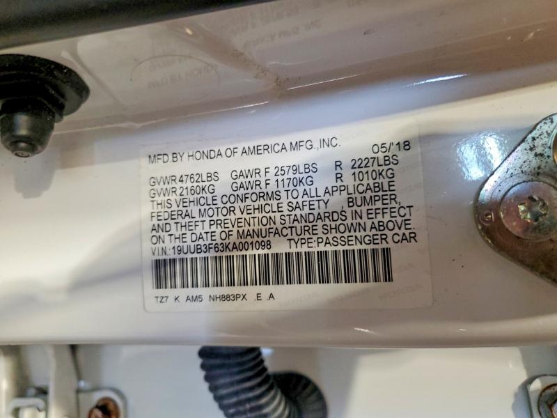 2019 Acura Tlx მანქანა იყიდება აუქციონზე, vin: 19UUB3F63KA001098, აუქციონის ნომერი: 57716056