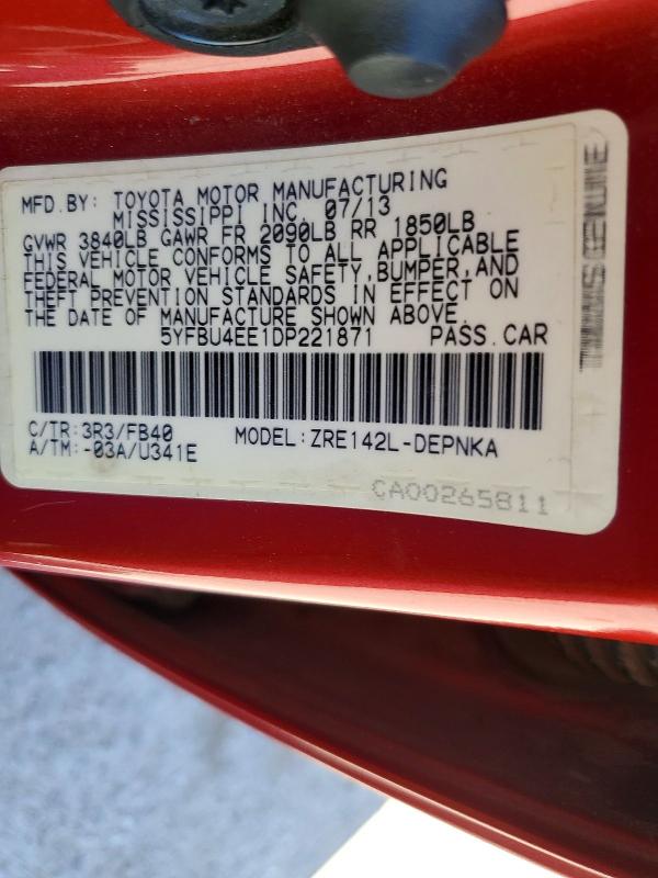 Aukcja sprzedaży 2013 Toyota Corolla, vin: 5YFBU4EE1DP221871, numer aukcji: 56804246