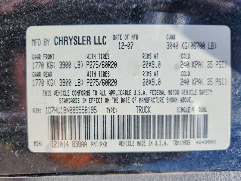 Aukcja sprzedaży 2008 Dodge Ram 1500, vin: 1D7HU18N88S558195, numer aukcji: 57703756
