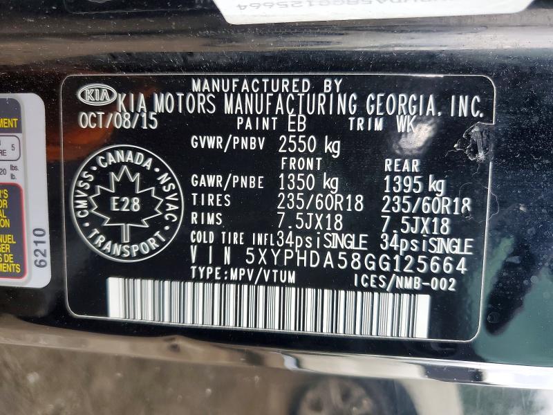 Продажа на аукционе авто 2016 Kia Sorento, vin: 5XYPHDA58GG125664, номер лота: 56335466