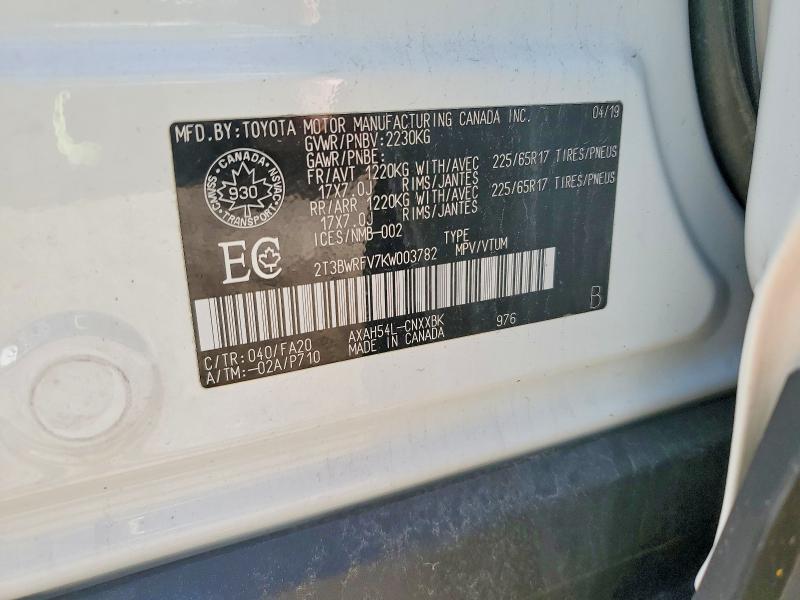 55351566 :رقم المزاد ، 2T3BWRFV7KW003782 vin ، 2019 Toyota Rav4 مزاد بيع