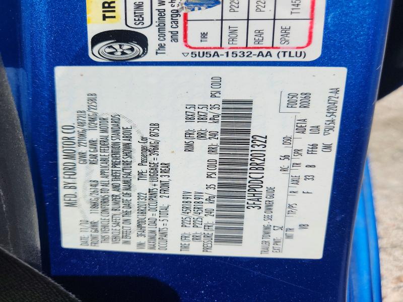 58332046 :رقم المزاد ، 3FAHP0DC1BR201322 vin ، 2011 Ford Fusion مزاد بيع