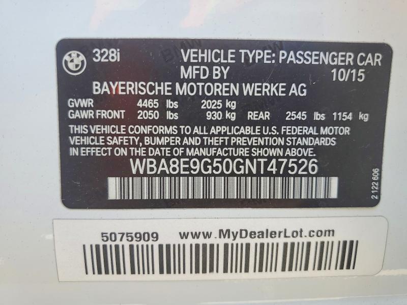 2016 Bmw 328 მანქანა იყიდება აუქციონზე, vin: WBA8E9G50GNT47526, აუქციონის ნომერი: 57253796