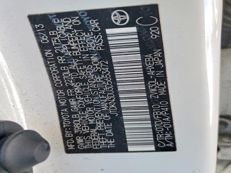 Aukcja sprzedaży 2013 Toyota Prius, vin: JTDKN3DU3D5653472, numer aukcji: 57510876