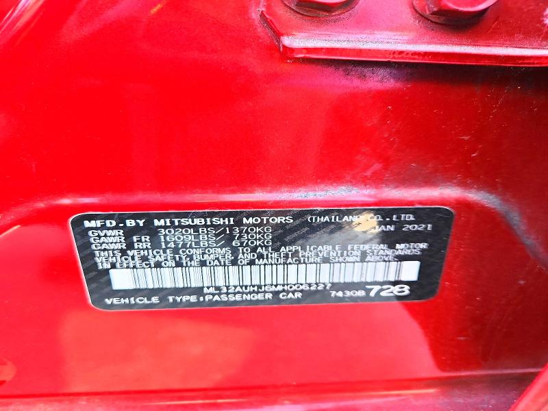 58623396 :رقم المزاد ، ML32AUHJ6MH006227 vin ، 2021 Mitsubishi Mirage مزاد بيع