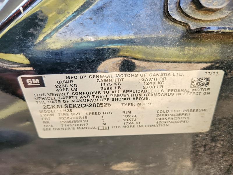 Aukcja sprzedaży 2012 Gmc Terrain, vin: 2GKALSEK2C6200525, numer aukcji: 55074796