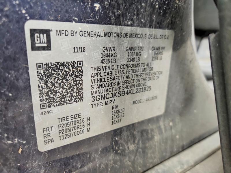 Aukcja sprzedaży 2019 Chevrolet Trax, vin: 3GNCJKSB4KL231825, numer aukcji: 55536126