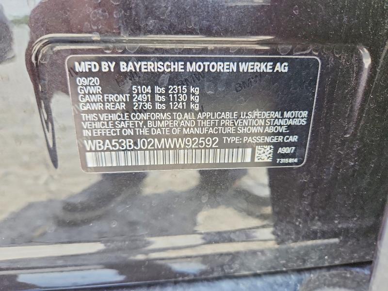 Aukcja sprzedaży 2021 Bmw 540i, vin: WBA53BJ02MWW92592, numer aukcji: 56343346