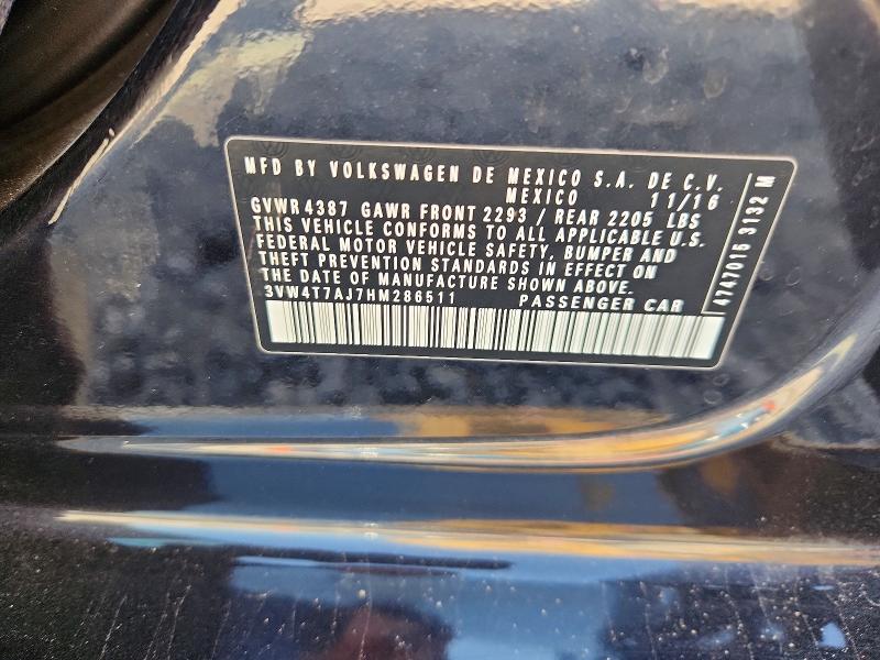 Продажа на аукционе авто 2017 Volkswagen Jetta, vin: 3VW4T7AJ7HM286511, номер лота: 58577756
