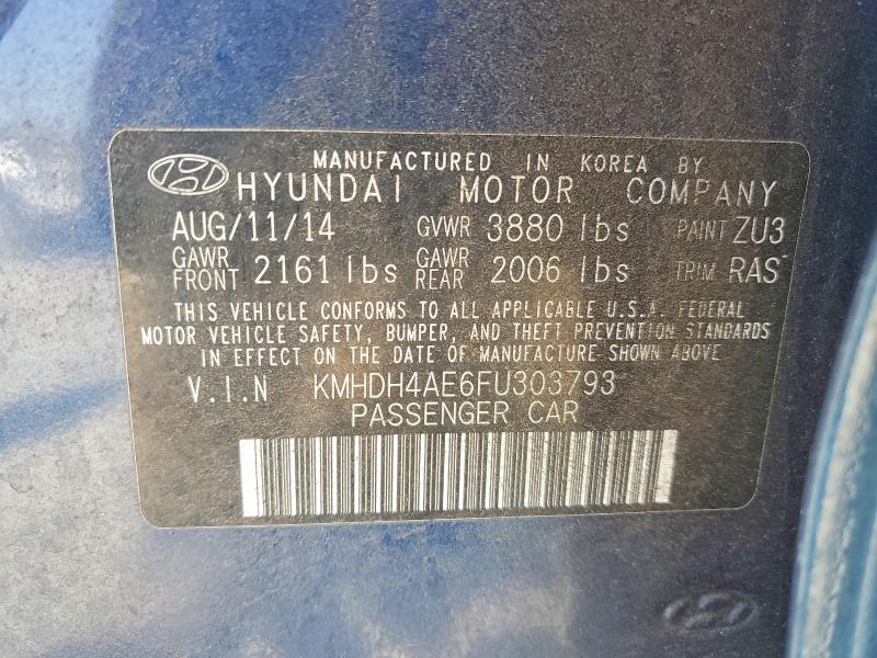 Продажа на аукционе авто 2015 Hyundai Elantra, vin: KMHDH4AE6FU303793, номер лота: 54914476