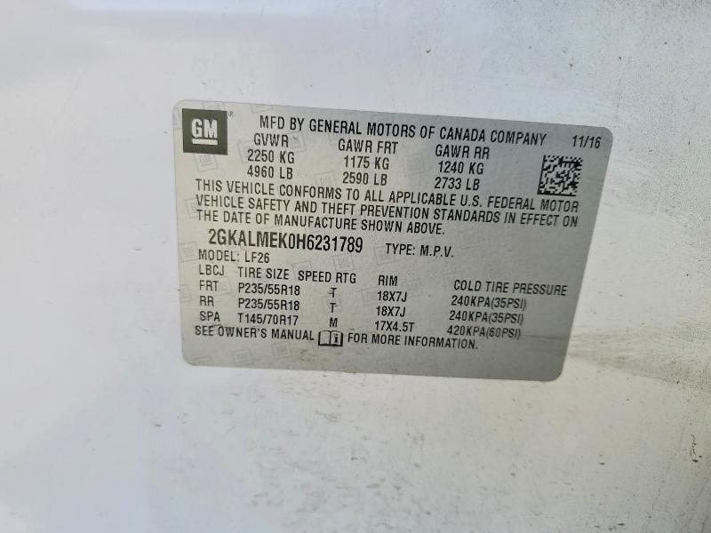 Продаж на аукціоні авто 2017 Gmc Terrain, vin: 2GKALMEK0H6231789, номер лоту: 58600246