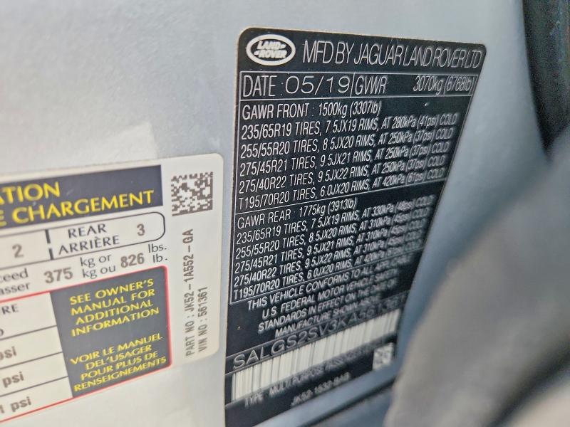 Продажа на аукционе авто 2019 Land Rover Range Rover, vin: SALGS2SV3KA561361, номер лота: 58734536