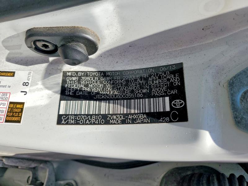 53053316 :رقم المزاد ، JTDKN3DU6D0355186 vin ، 2013 Toyota Prius مزاد بيع
